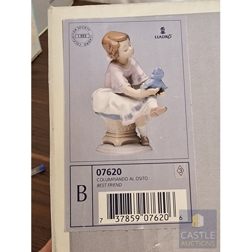 205 - Lladro Porcelain Figurine 'Best Friend' (#07620), of Girl Holding Teddy, 1993 Lladro Collector's Soc... 
