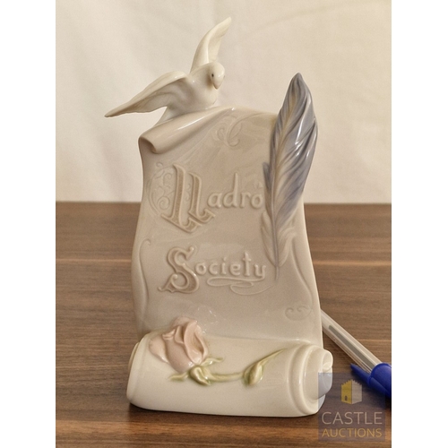 206 - Lladro Collector's Society Porcelain Plaque / Ornament with Scroll Base, Rose, Feather and Bird, (#7... 