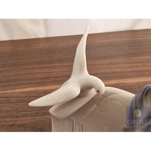 206 - Lladro Collector's Society Porcelain Plaque / Ornament with Scroll Base, Rose, Feather and Bird, (#7... 