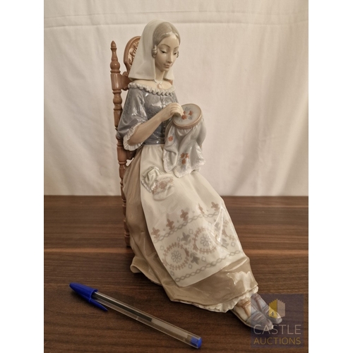 209 - Lladro Porcelain Figurine 'Embroiderer' (#4865), of Lady Sat in Chair Doing Needlework, Made in Spai... 
