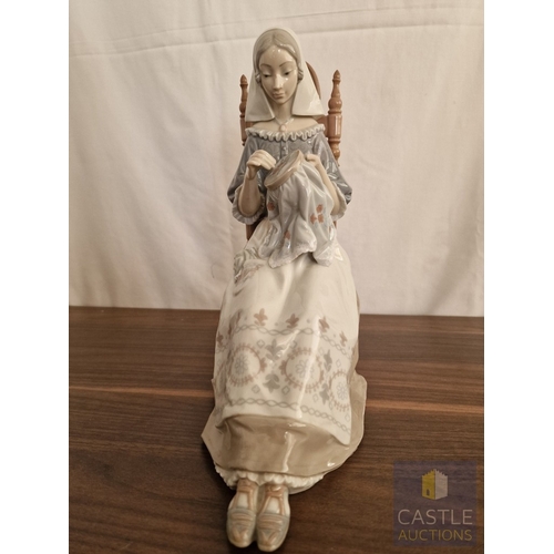 209 - Lladro Porcelain Figurine 'Embroiderer' (#4865), of Lady Sat in Chair Doing Needlework, Made in Spai... 