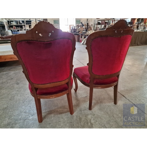 160 - Pair of Classical Style Carved Wood Chairs with Studded Red Button Back Upholstery Over Cabriole Leg... 