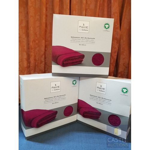 331 - 3x 'Move for Frottana' Wellness Bath Towels, Fuchsia Color, Made from 100% Organic Cotton (Approx. 8... 
