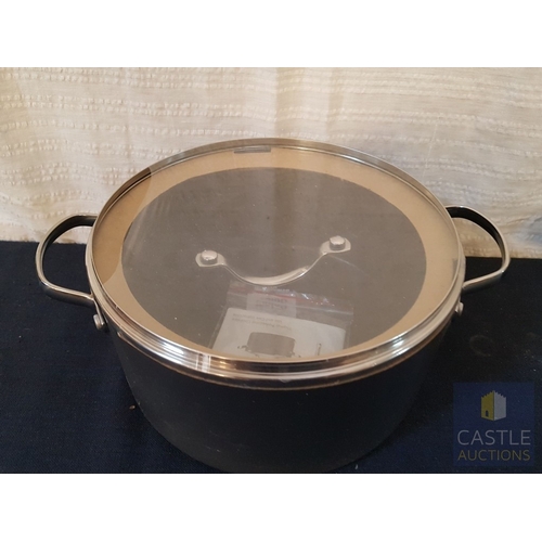337 - Thomas Professional Cookware, Large Un-Used Cooking Pot with Glass Lid, Together Large Saucepan (A/F... 