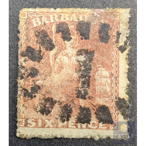166 - BARBADOS – Queen Victoria 6d orange-vermilion (Britannia), perf. 14 (SG 32), used.

A bold and well-... 