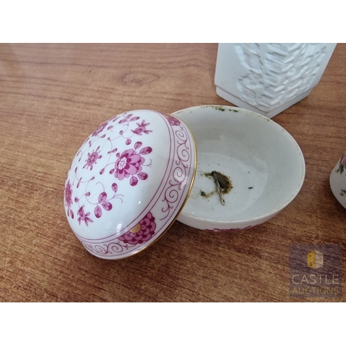 169 - Collection of Kaiser Porcelain; White Square Vase, Plate, Vase and Lidded Dish with Floral Patterns,... 