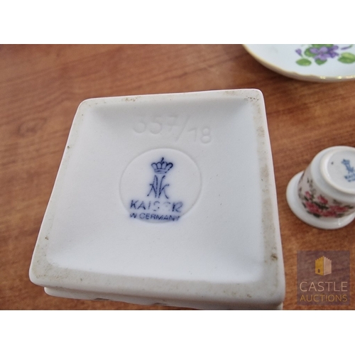 169 - Collection of Kaiser Porcelain; White Square Vase, Plate, Vase and Lidded Dish with Floral Patterns,... 