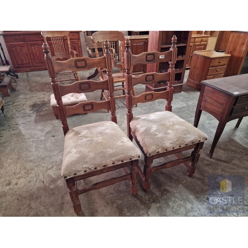 170 - Pair of Vintage Solid Wood Ladder Back Dining Chairs with Padded Fabric Seats, (2)