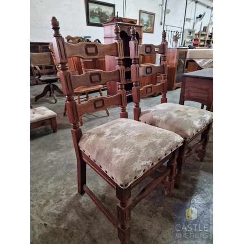 170 - Pair of Vintage Solid Wood Ladder Back Dining Chairs with Padded Fabric Seats, (2)