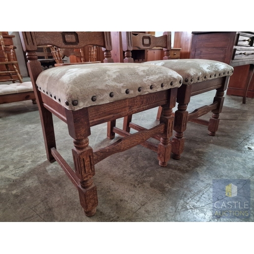 170 - Pair of Vintage Solid Wood Ladder Back Dining Chairs with Padded Fabric Seats, (2)