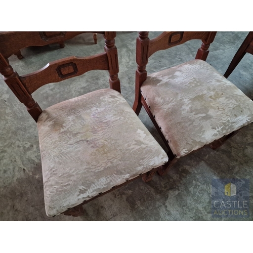 170 - Pair of Vintage Solid Wood Ladder Back Dining Chairs with Padded Fabric Seats, (2)