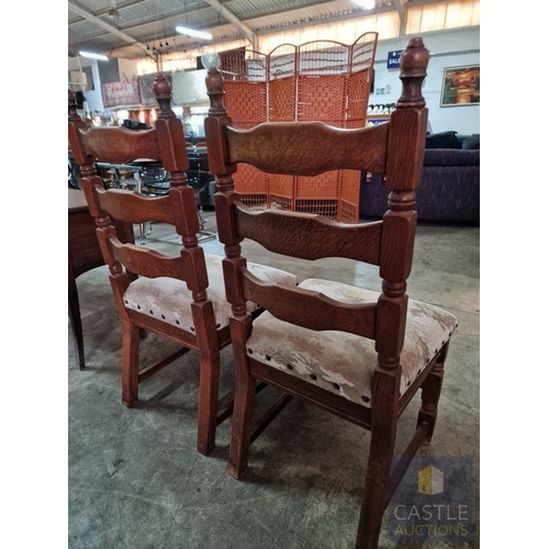 170 - Pair of Vintage Solid Wood Ladder Back Dining Chairs with Padded Fabric Seats, (2)