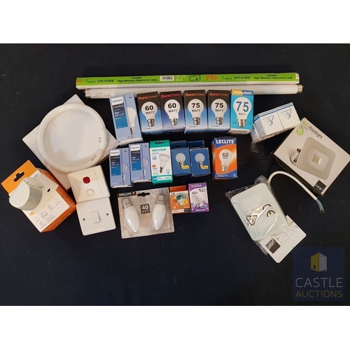 340 - Assorted Collection of  More Than 20x Light Bulbs, Sensor Light and 2x Wall Switches, See Multiple P... 