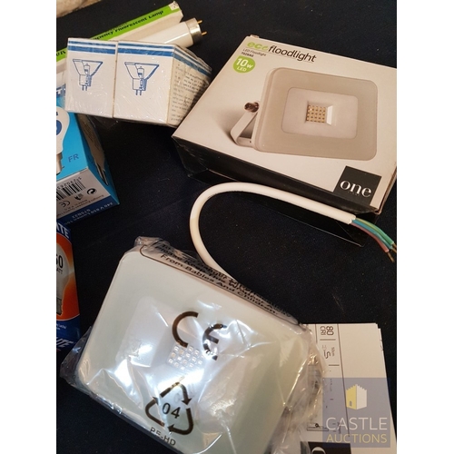 340 - Assorted Collection of  More Than 20x Light Bulbs, Sensor Light and 2x Wall Switches, See Multiple P... 