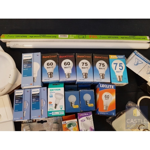340 - Assorted Collection of  More Than 20x Light Bulbs, Sensor Light and 2x Wall Switches, See Multiple P... 