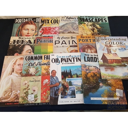 341 - Assorted Collection of Art Guides and Tools (See Multiple Photos) in Colonial Style Wood Cane Rattan... 