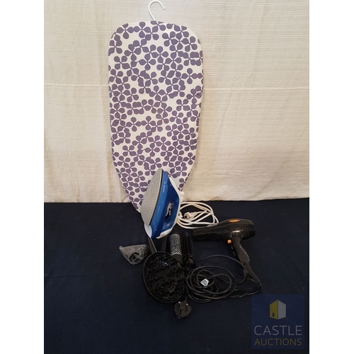 342 - Bosh Steam Iron and Small Table Top Ironing Board, Together Baybliss Hairdryer with Accessories (Bas... 