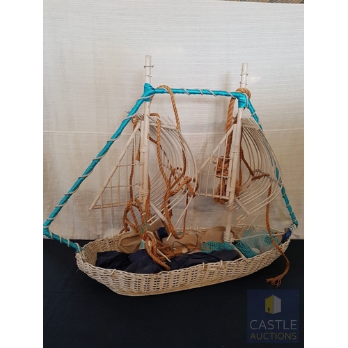 347 - DIY- Handcrafted Large Wicker Sailing Boat, Nautical or Maritime Theme Decor (Approx. 115cm x 80cm x... 