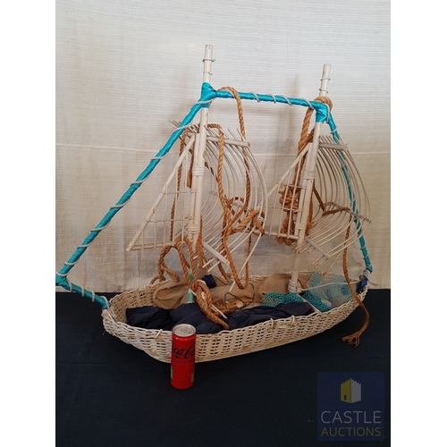 347 - DIY- Handcrafted Large Wicker Sailing Boat, Nautical or Maritime Theme Decor (Approx. 115cm x 80cm x... 