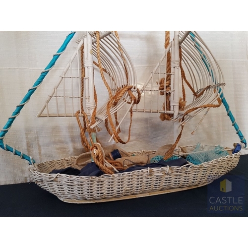 347 - DIY- Handcrafted Large Wicker Sailing Boat, Nautical or Maritime Theme Decor (Approx. 115cm x 80cm x... 