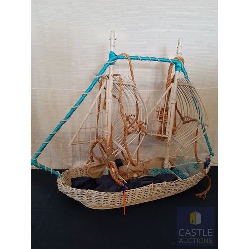 347 - DIY- Handcrafted Large Wicker Sailing Boat, Nautical or Maritime Theme Decor (Approx. 115cm x 80cm x... 