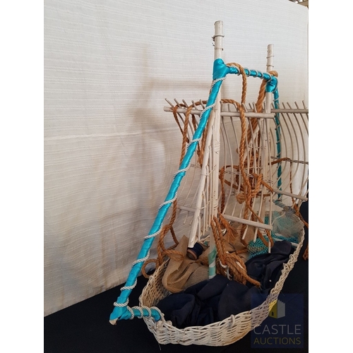 347 - DIY- Handcrafted Large Wicker Sailing Boat, Nautical or Maritime Theme Decor (Approx. 115cm x 80cm x... 