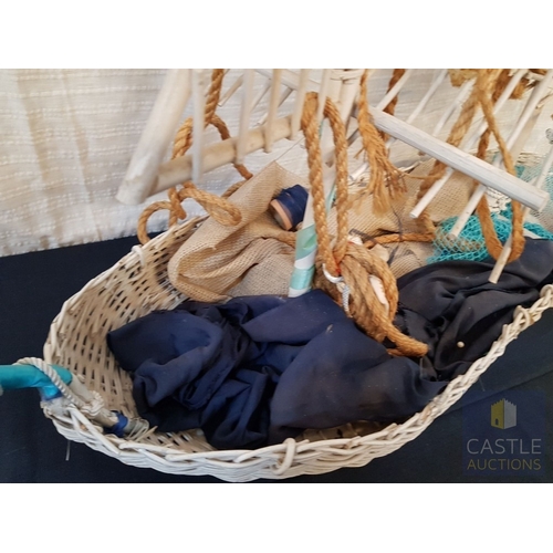 347 - DIY- Handcrafted Large Wicker Sailing Boat, Nautical or Maritime Theme Decor (Approx. 115cm x 80cm x... 