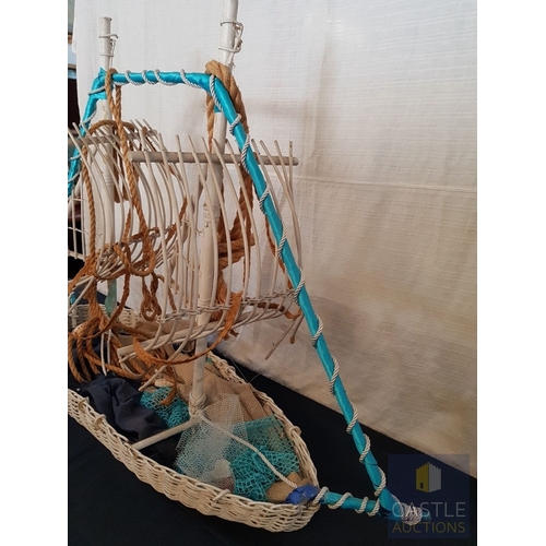 347 - DIY- Handcrafted Large Wicker Sailing Boat, Nautical or Maritime Theme Decor (Approx. 115cm x 80cm x... 
