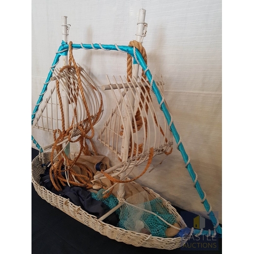 347 - DIY- Handcrafted Large Wicker Sailing Boat, Nautical or Maritime Theme Decor (Approx. 115cm x 80cm x... 