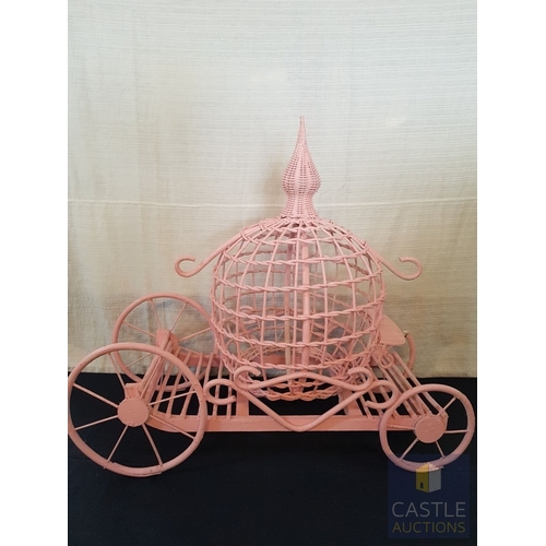 349 - DIY, Cinderella Carriage, Pink Tone Wicker, Events/Home/Garden Decor, A/F-One Wheel Need Repair (App... 