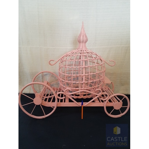 349 - DIY, Cinderella Carriage, Pink Tone Wicker, Events/Home/Garden Decor, A/F-One Wheel Need Repair (App... 