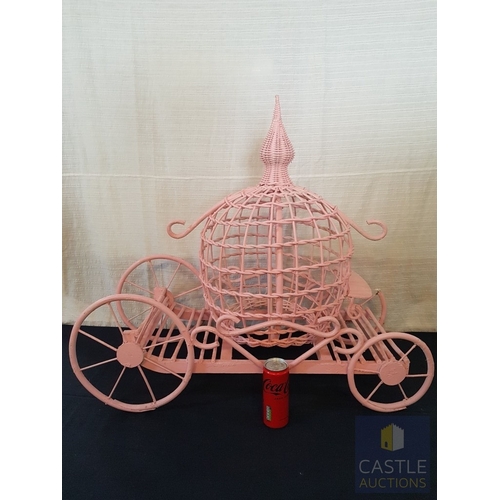 349 - DIY, Cinderella Carriage, Pink Tone Wicker, Events/Home/Garden Decor, A/F-One Wheel Need Repair (App... 