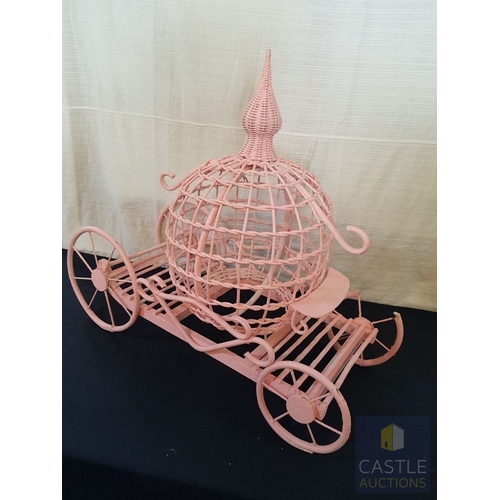 349 - DIY, Cinderella Carriage, Pink Tone Wicker, Events/Home/Garden Decor, A/F-One Wheel Need Repair (App... 