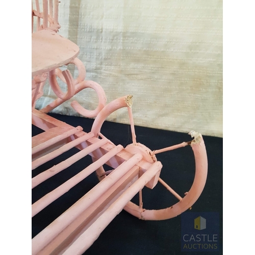349 - DIY, Cinderella Carriage, Pink Tone Wicker, Events/Home/Garden Decor, A/F-One Wheel Need Repair (App... 
