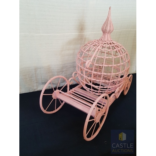 349 - DIY, Cinderella Carriage, Pink Tone Wicker, Events/Home/Garden Decor, A/F-One Wheel Need Repair (App... 