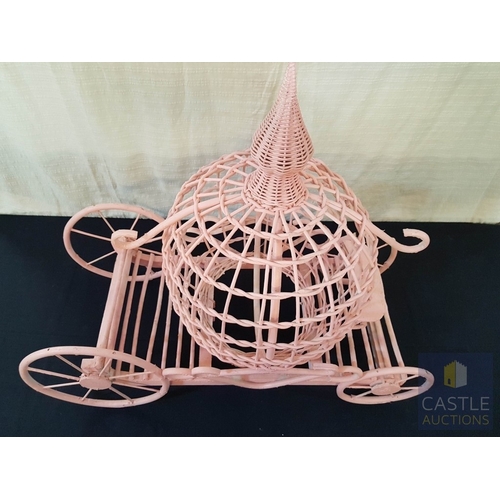 349 - DIY, Cinderella Carriage, Pink Tone Wicker, Events/Home/Garden Decor, A/F-One Wheel Need Repair (App... 