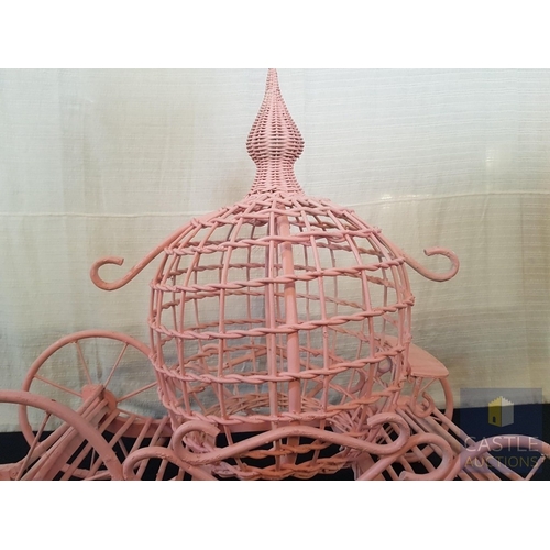 349 - DIY, Cinderella Carriage, Pink Tone Wicker, Events/Home/Garden Decor, A/F-One Wheel Need Repair (App... 