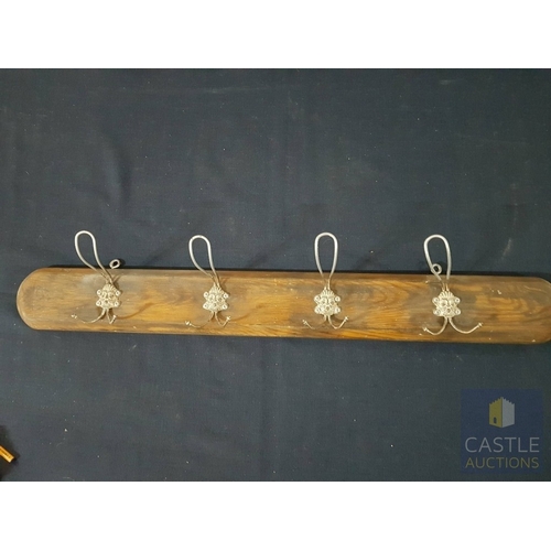 354 - Vintage Wooden Wall- Mounted Coat Rack with Decorative Hooks in Shape of Face, Likely 'Green Man' or... 