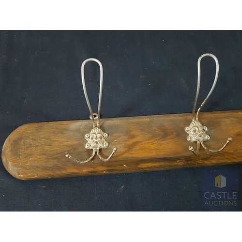 354 - Vintage Wooden Wall- Mounted Coat Rack with Decorative Hooks in Shape of Face, Likely 'Green Man' or... 