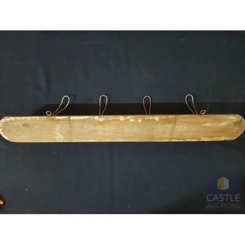 354 - Vintage Wooden Wall- Mounted Coat Rack with Decorative Hooks in Shape of Face, Likely 'Green Man' or... 