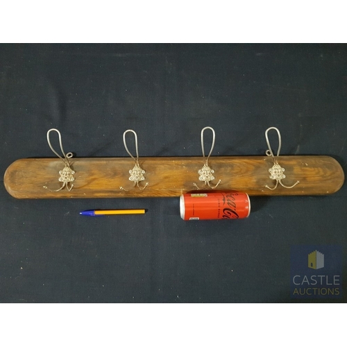 354 - Vintage Wooden Wall- Mounted Coat Rack with Decorative Hooks in Shape of Face, Likely 'Green Man' or... 