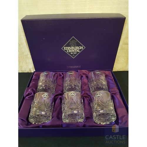 382 - Set of 6x Edinburgh Crystal Whisky Tumblers with Classic Pinwheel/Starburst Cut Design in Original D... 
