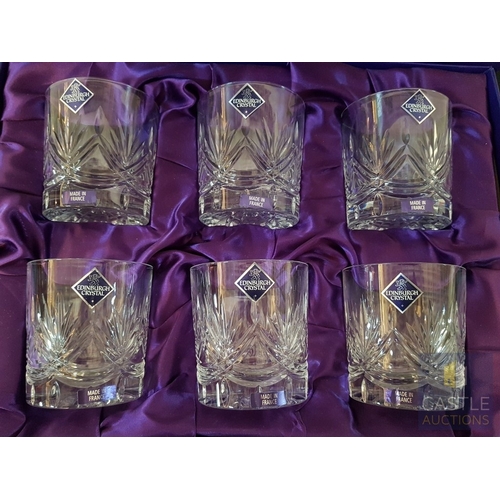 382 - Set of 6x Edinburgh Crystal Whisky Tumblers with Classic Pinwheel/Starburst Cut Design in Original D... 