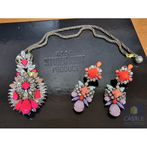 361 - French Designer SHOUROUK Vibrant Set of Multi-Colour Swarovski Crystal Pendant and Pair of Earrings,... 