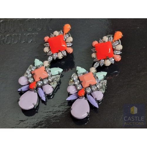 361 - French Designer SHOUROUK Vibrant Set of Multi-Colour Swarovski Crystal Pendant and Pair of Earrings,... 