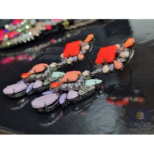 361 - French Designer SHOUROUK Vibrant Set of Multi-Colour Swarovski Crystal Pendant and Pair of Earrings,... 