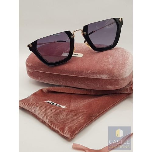 173A - MIU MIU Rasoir 12QS Sunglasses, Black/Grey Lenses, Black Frame and Gold -Tone Metal Nose Bridge and ... 