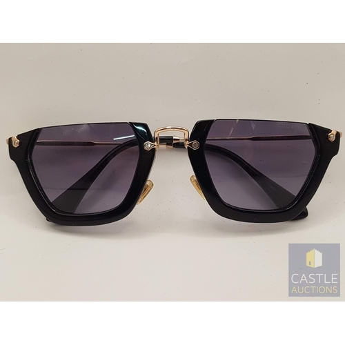 173A - MIU MIU Rasoir 12QS Sunglasses, Black/Grey Lenses, Black Frame and Gold -Tone Metal Nose Bridge and ... 