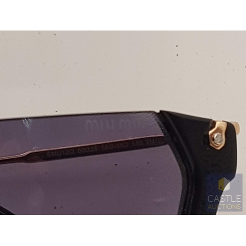 173A - MIU MIU Rasoir 12QS Sunglasses, Black/Grey Lenses, Black Frame and Gold -Tone Metal Nose Bridge and ... 