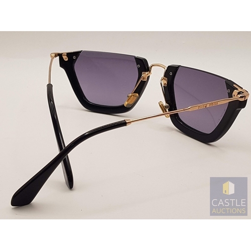 173A - MIU MIU Rasoir 12QS Sunglasses, Black/Grey Lenses, Black Frame and Gold -Tone Metal Nose Bridge and ... 